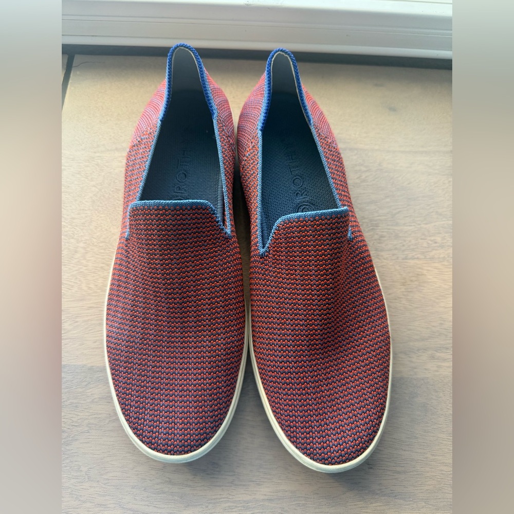Rothy’s Driver Blue Red Tangerine Triple stitch sz 9.5